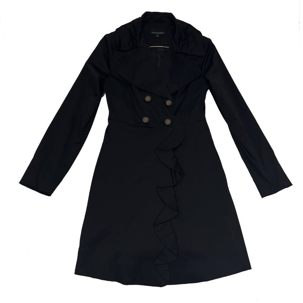 Cynthia Rowley Ruffle Peacoat Pea Coat Black Jacket Womens S